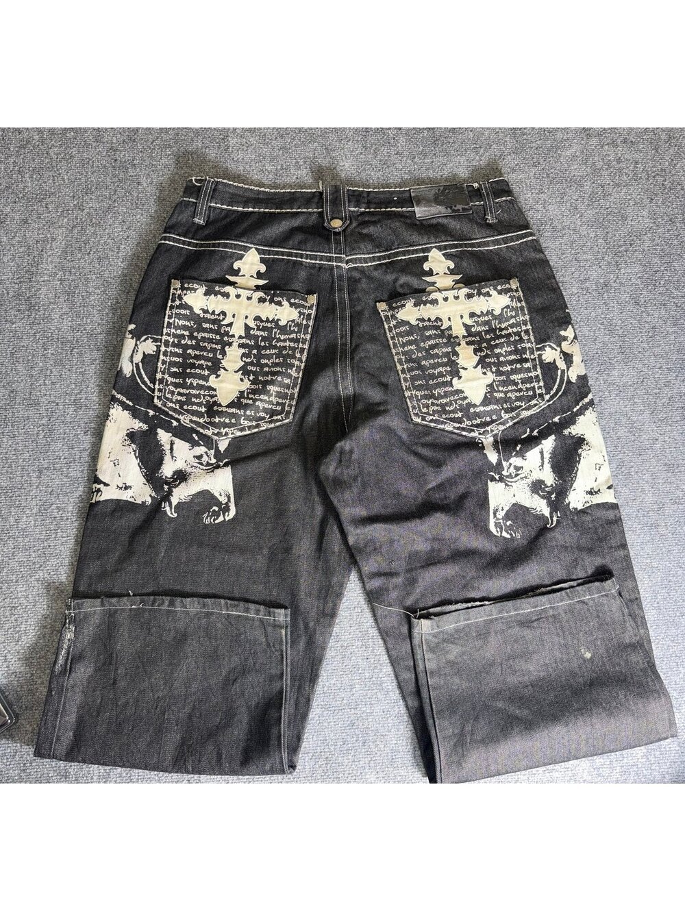 Victorious Grail Baggy Black Cross Patch Denim Mens 40 Vtg y2k 90s Rare